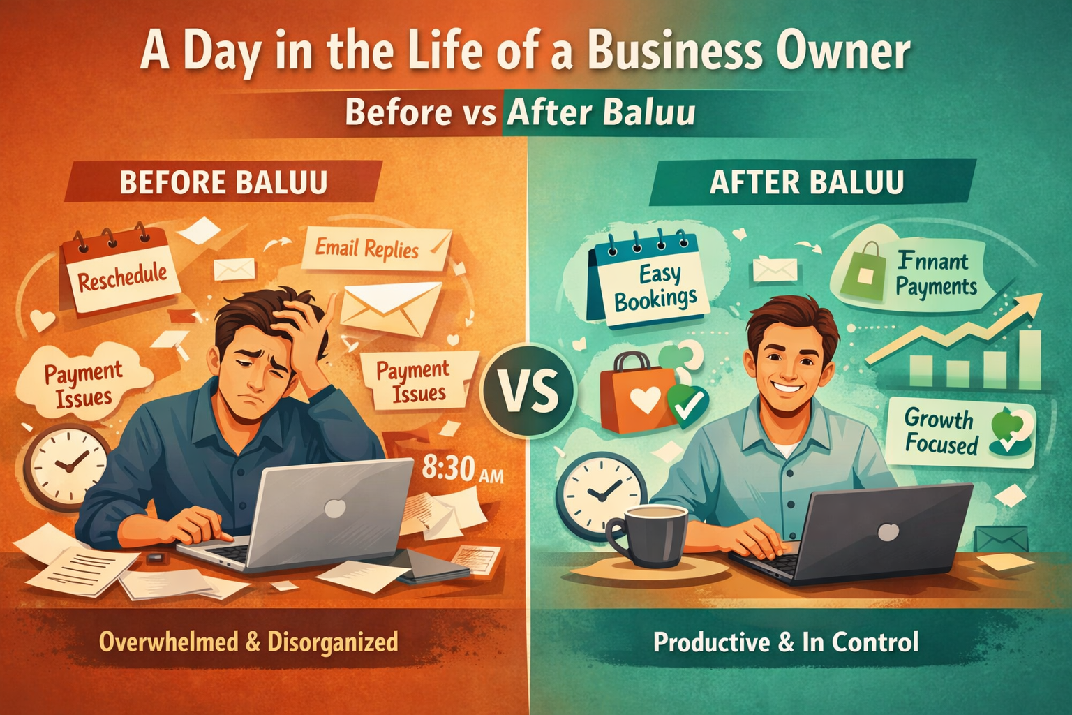 A Day in the Life of a Business Owner (Before vs After Baluu Custom Booking Software)